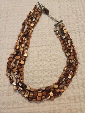 Multi-Strand Iridescent Brown Shell Bead Necklace 16" With 2" Extender Nordic